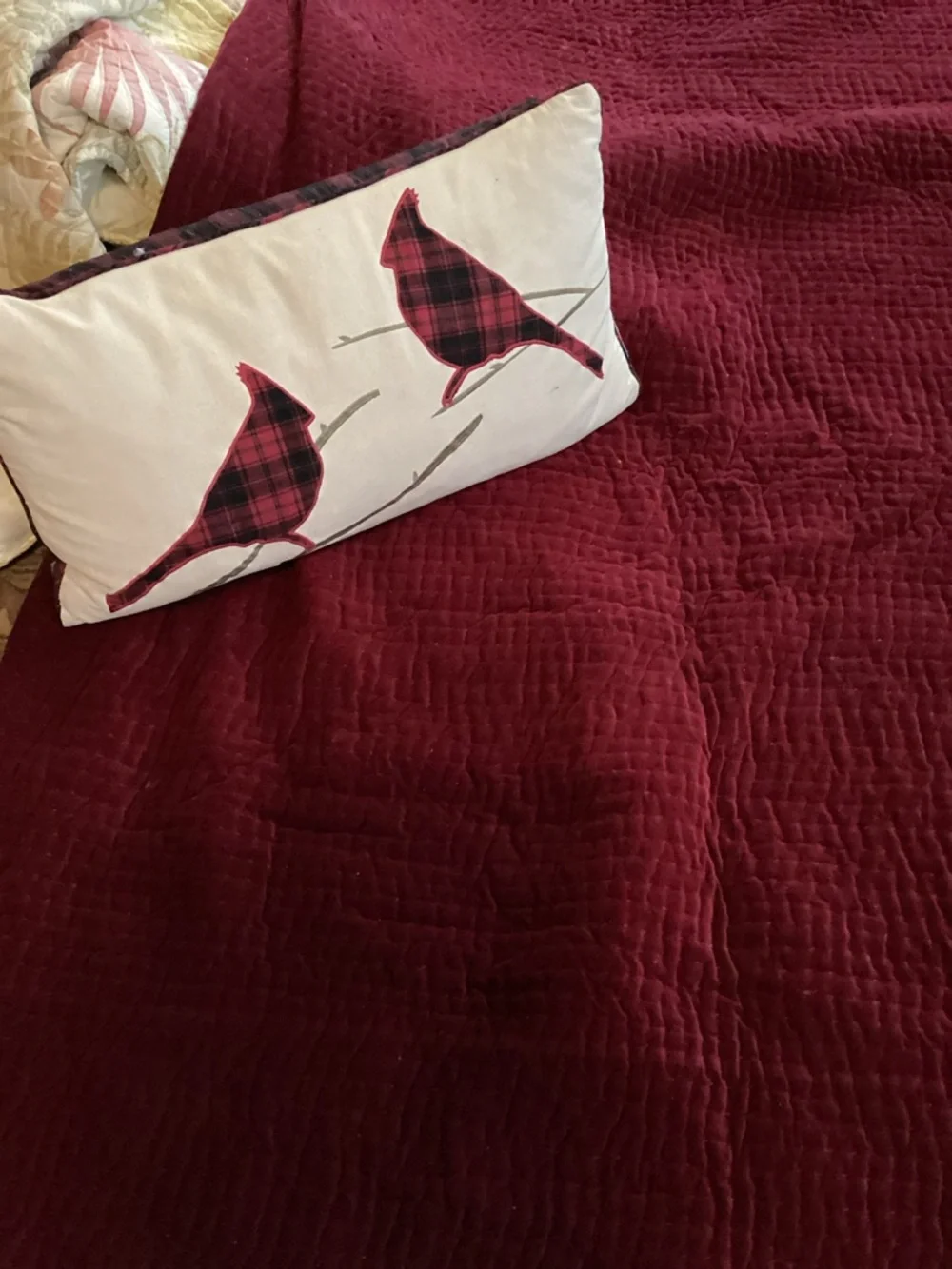 BURGUNDY COTTON VELVET COMFORTER QUILT 94” X 112” NPLC